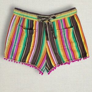 Ivy Jane XS Serape Stripe Elastic Waist Pull-On Shorts W/Pom-Pom Trim